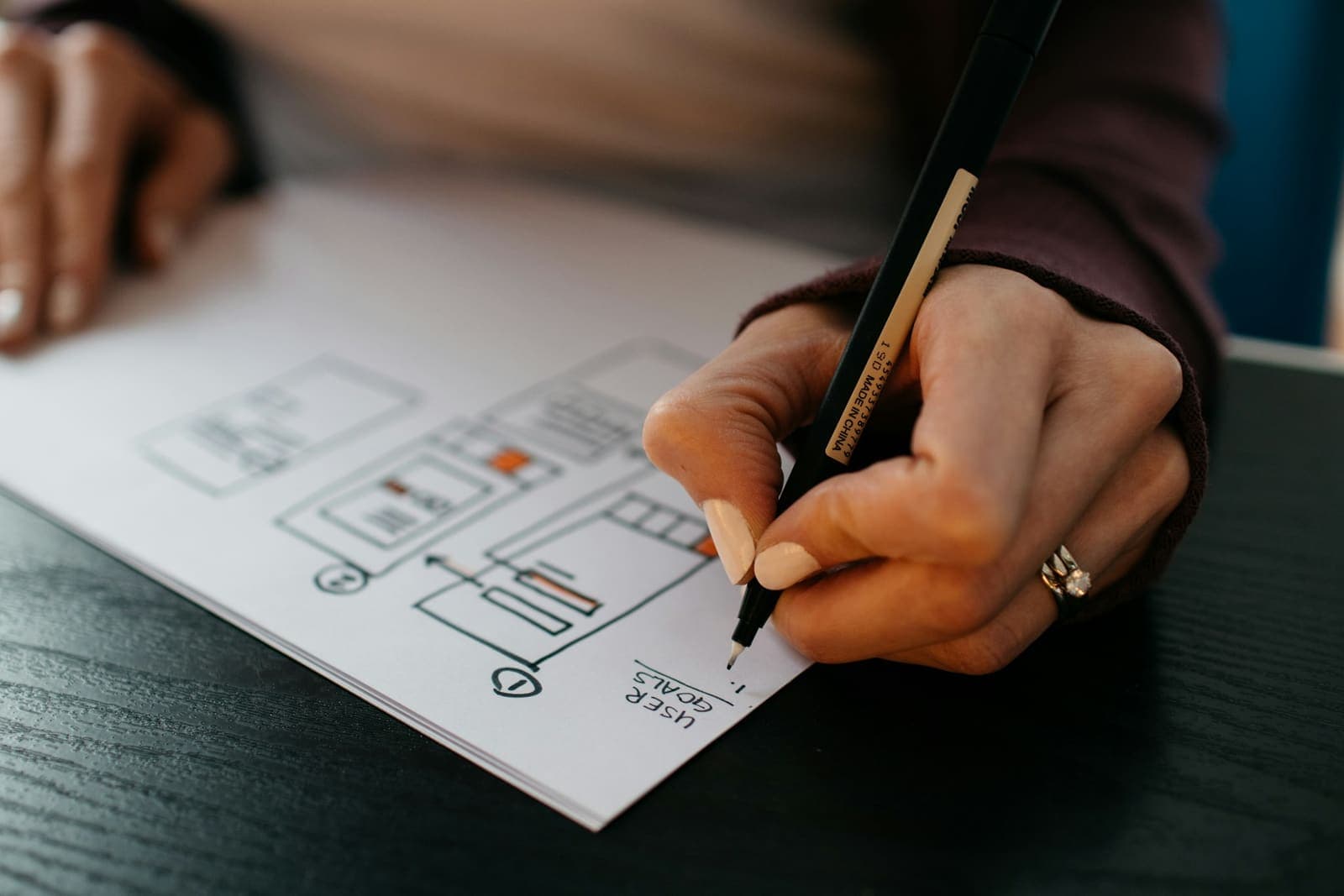 Designer sketching mobile app wireframes on paper